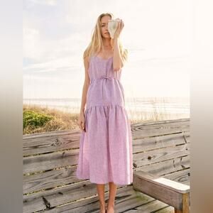 New NWT Matthew Bruch Drawstring Tank Midi Dress Lavender Melange Linen